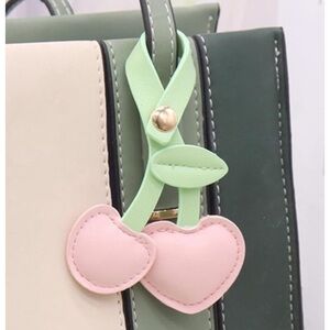 🍒NEW Cherry Leather Bag Charm/ Keychain Pink & Green Cherries